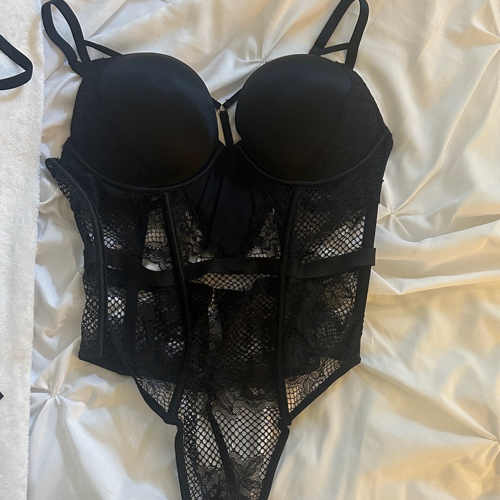 Black Lace Push Up Bustier Bodysuit